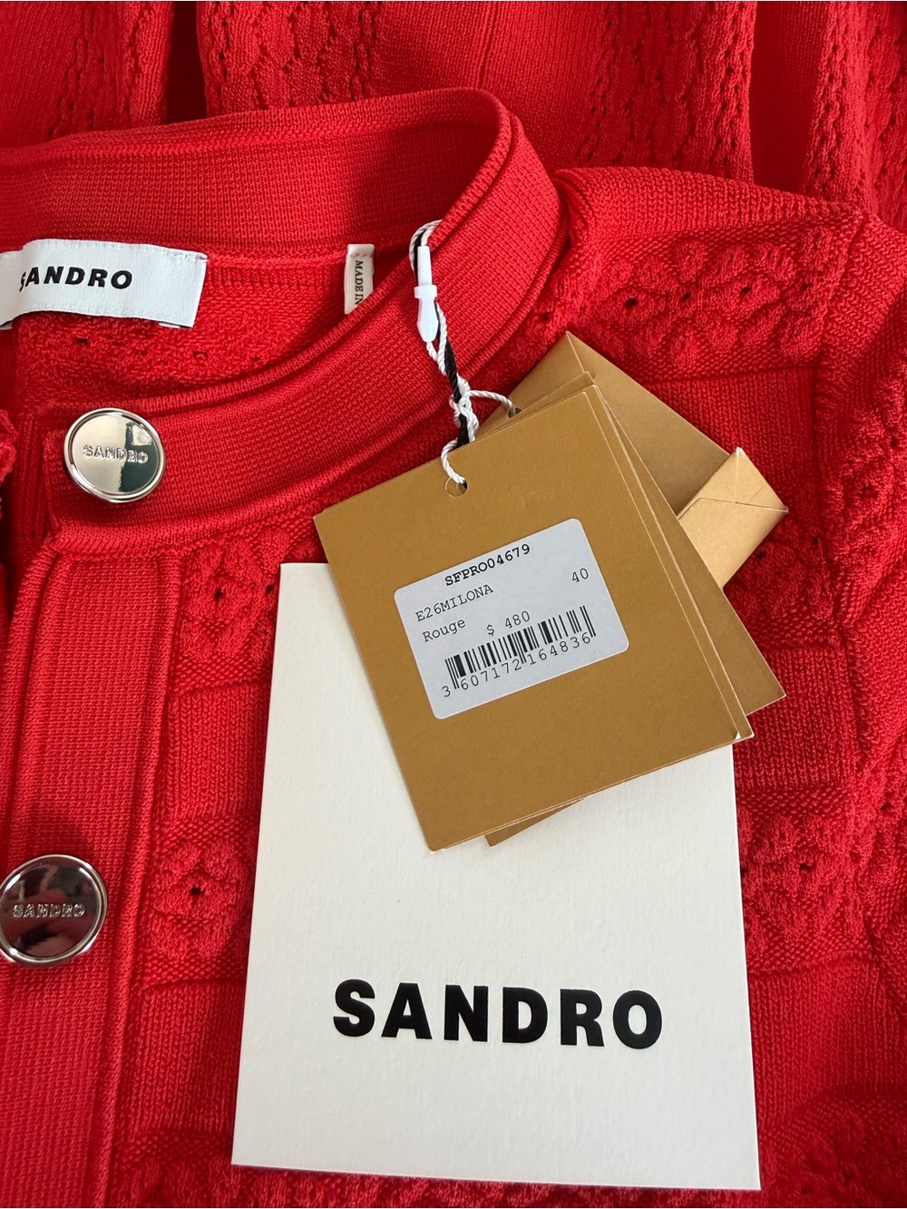 New Sandro Milona Red Knit Maxi Dress, Sz 40, US 8 - Picture 8 of 9
